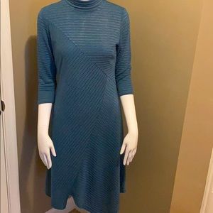 Blue Mock Neck Asymmetric Dress